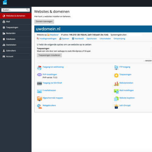 Plesk Panel beheer paneel